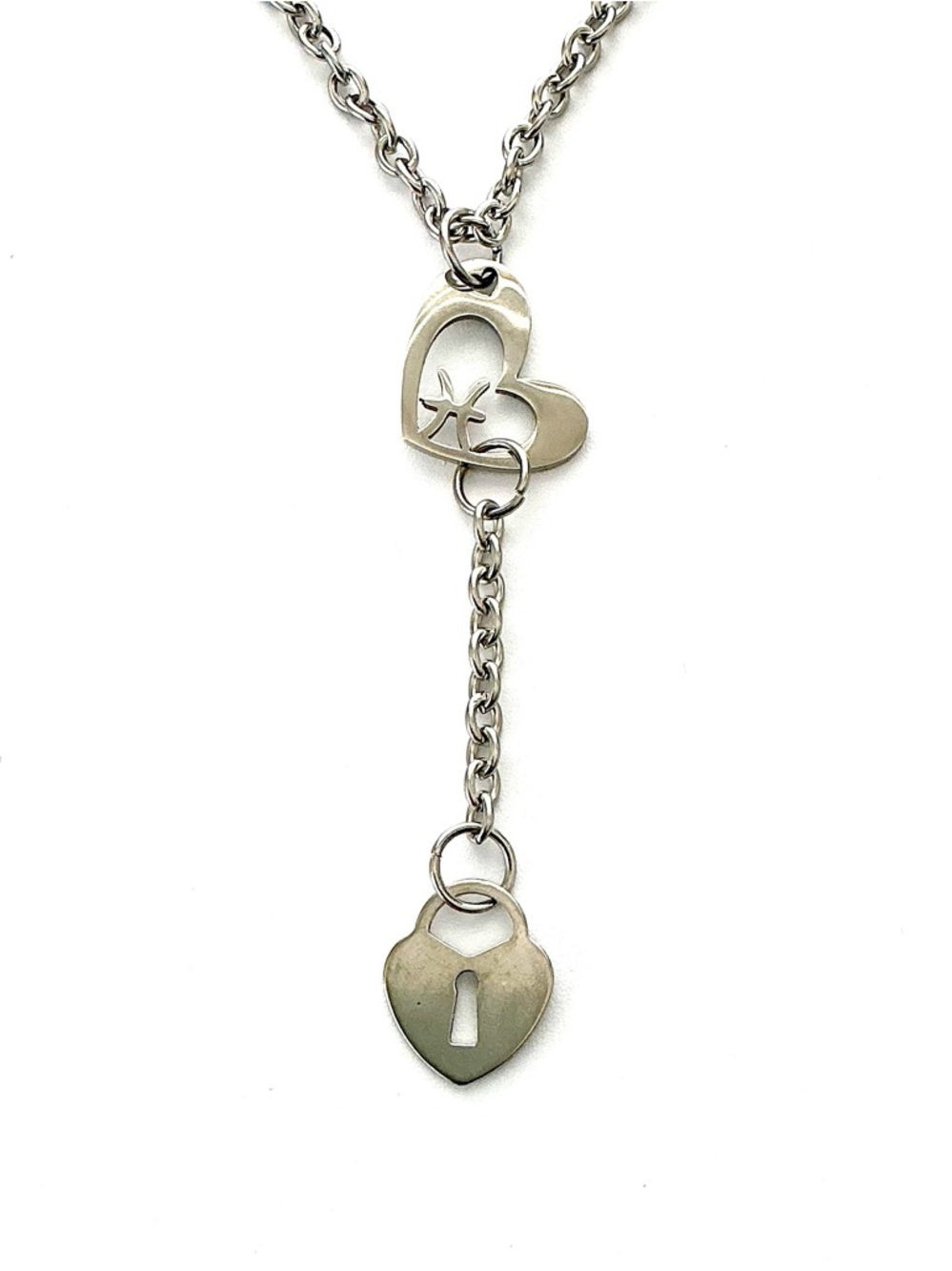 🆕 Pisces Zodiac/Water Sign with Hanging Lock Heart Pendant Necklace-Stainless